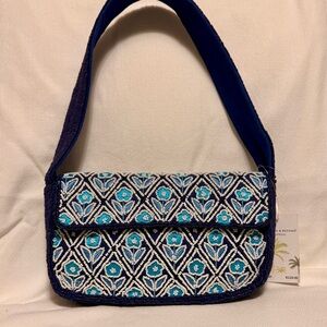 Elegant Viral Beaded Floral Blue and White Shoulder Bag